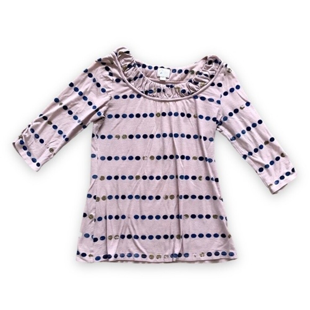 Anthropologie Postmark Purple Polka Dot 3/4 Sleeve Top Size Small FLAWED Twee